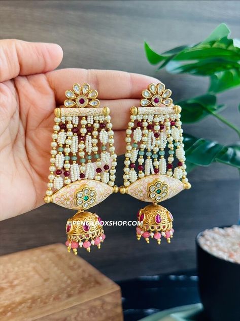 TEMPLE JHUMKA Kemp Ruby Stones Meenakari Jhumka Earrings/light Weight /antique Gold Finish/indian Jewelry/desi Jewelry / Indian Jhumkas - Etsy Desi Jewelry, American Diamond Necklaces, Types Of Earrings, Western Earrings, Indian Earrings, Jewelry Indian, Ruby Stone, Jhumka Earrings, Dangling Earrings