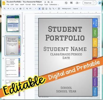 Editable Digital Student Portfolio Printable tabs Yearly Assignment Open House in 2024 | Student portfolios, Middle school projects, Google classroom activities End Of Year Reflection, Printable Tabs, Year Reflection, Middle School Projects, High School Project, Teachers Room, Student Reflection, Student Portfolio, Portfolio Project