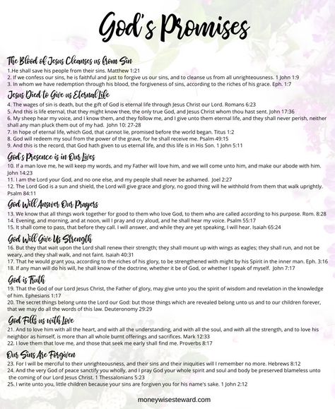 God's Promises Free Printable - Living a Christian life is tough but God gave us the Bible so we can get through it. These 25 promises from God are such a blessing to me. The scripture is full of God's promises and these are just a few that you should know! #godspromises #godspromisesscriptures #bible #scriptures Scripture About Gods Promises, Who Is God Bible Study, God’s Promises, Scripture Jar, Godly Messages, Bible Writing, Neat Quotes, Free Bible Printables, Scripture Prayers