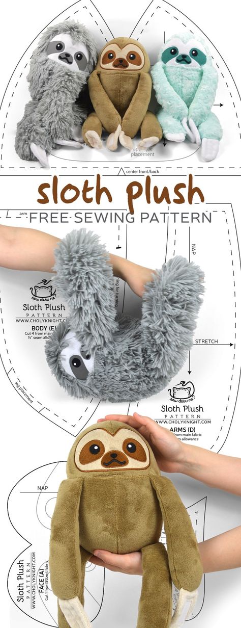 Sloth Pattern, Sloth Plush, Easy Drawing Tutorial, Trendy Sewing, Beginner Sewing Projects Easy, Quilt Baby, Leftover Fabric, Plush Pattern, Sewing Projects For Beginners