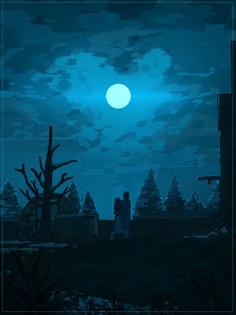 Devin Elle Kurtz, Blue Atmosphere, Night Heart, Bright Moon, City Drawing, Stormy Night, Midnight Sky, Sky Color, Lovely Couple