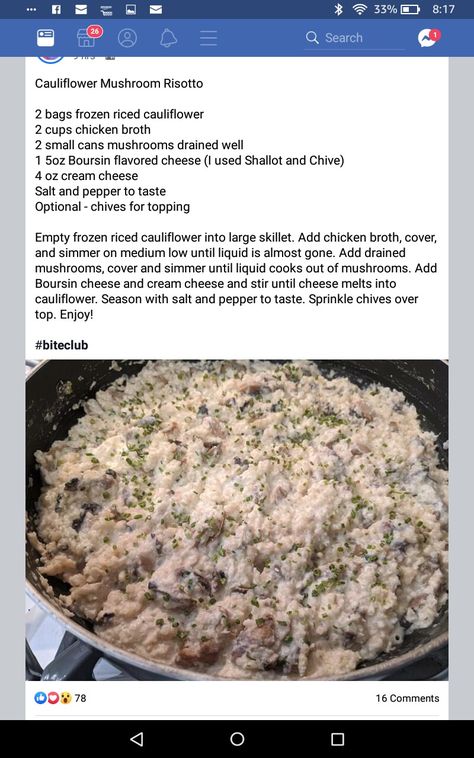 Riced Cauliflower Casserole, Cheese Cauliflower Rice, Boursin Recipes, Cheese Cauliflower, Cauliflower Rice Casserole, Cauliflower Mushroom, Riced Cauliflower, Cauliflower Dishes, Canned Mushrooms