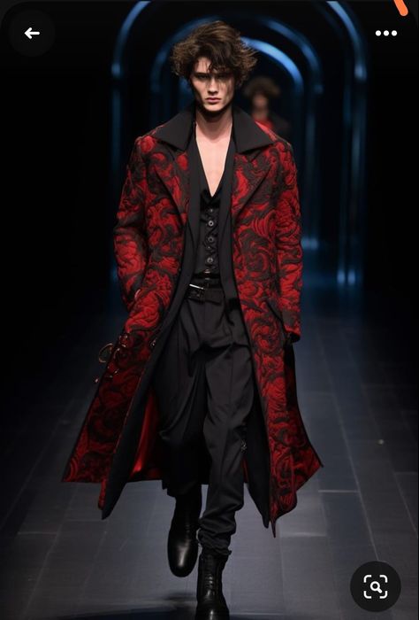 Red Formal Outfit Men, Fire Themed Outfits Men, Gothic Outfits Men, Vampire Suit, Drawing Fire, Outfit Ideas Drawing, Black And Red Suit, Masquerade Outfit, Modern Vampires