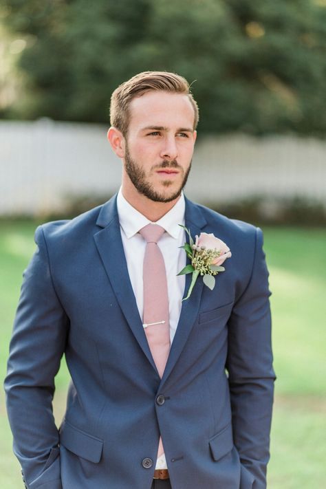 Navy Suit With Dusty Rose Tie, Groom Blue Suit Pink Tie, Navy Suit Pink Tie Wedding, Blue Wedding Mens Attire, Blue Mens Suit Wedding, Groom Blue Suit Wedding, Grooms Suits Wedding, Men’s Wedding Attire, Pink Suit Wedding