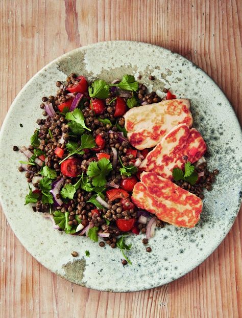 Warm Puy Lentil, Cherry Tomato and Halloumi Salad | sheerluxe.com Puy Lentil Recipes, Puy Lentil Salad, Healthy Mummy Recipes, Mummy Recipes, Halloumi Salad, Healthy Mummy, Hearty Salads, Lentil Salad, Lentil Recipes