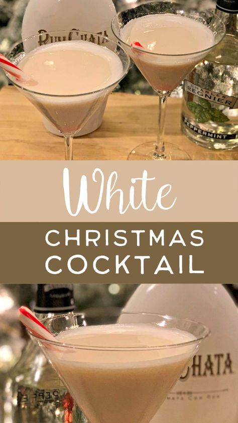 Rumchata Christmas Cocktails, White Christmas Cocktails Easy, White Christmas Cocktail Recipe, 2 Ingredient Christmas Cocktail, Creamy Holiday Cocktails, White Christmas Drink Cocktail Recipes, White Christmas Drink, Rumchata Christmas Drinks, White Christmas Cocktail