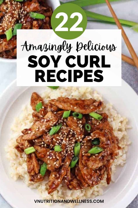 If you are new to the magic of Soy Curls, you are in for a treat! These incredible (shelf-stable!!!) bags of dried soy protein are a versatile vegan pantry staple that can be used in wraps, soups, salads, and for lunch or dinner. They're a great vegan meat alternative. Here are my favorite soy curls recipes to get you started. Soy Curls Recipes Vegan Oil Free, Soy Curl Wraps, Soy Meat Recipes Vegan, Soy Curl Marinade, Soy Curls Recipes Vegan Pasta, Soy Crumbles Recipes, Recipes With Soy Curls, Soy Curls Recipes Vegan Healthy, Soy Curls Recipes Vegan Air Fryer