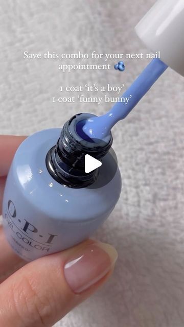 OPI UK&I on Instagram: "Please, please, please don’t proveee I’m righttt (about how cute this nail combo would look on you) 🎶😉💙 

#OPINailBoss @chelslounails creates the perfect custom baby blue! Have you tried pairing colours under Funny Bunny?

These viral shades ‘It’s A Boy’ & ‘Funny Bunny’ are available in Nail Lacquer & pro-only GelColor gel polish - link in bio to shop! 

#OPI #OPINailsUK #OPINailsUKI #OPIObsessed #trending #trendingreels #swatch #swatches #summernails #cutenails #sabrinacarpenter #nailasmr #nailcolour #nailpaint #nailideas #bluenails #babyblue #shortnails" It’s A Boy Opi, Funny Bunny Gel Nails, Funny Bunny Bubble Bath Nails, Bubble Bath And Funny Bunny Opi, Shades Of Blue Nails, Baby Boy Nails, Funny Bunny Opi, Bio Gel Nails, Periwinkle Nails