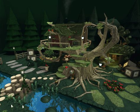 Bloxburg Village Ideas, Bloxburg Courtyard, Exterior Ideas Bloxburg, Bloxburg Cave Ideas, Tree House Bloxburg, Bloxburg House Ideas Fairycore, Fairy Grunge Bloxburg House, Fantasy Bloxburg House, Fairycore Bloxburg House