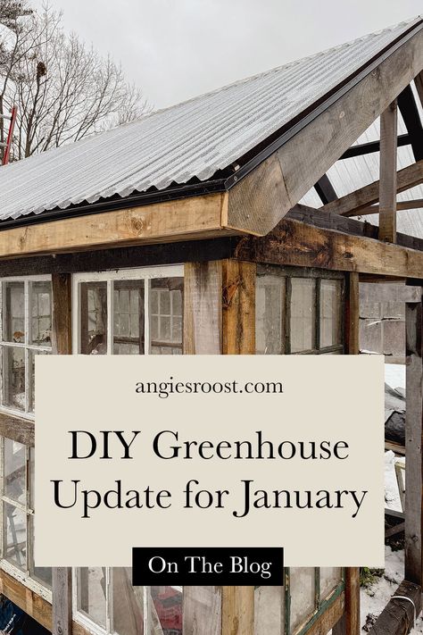 Sharing our DIY greenhouse building update from January because yes, yes you can build a greenhouse in New England during the winter. We've been installing a roof, figuring out a layout for the window sash, framing out the door, and more. Visit the blog to see all of the updates. Diy Greenhouse Windows, Old Window Greenhouse, Greenhouse Building, Greenhouse Windows, Window Greenhouse, Polycarbonate Roof, Build A Greenhouse, Drip Edge, We Shed