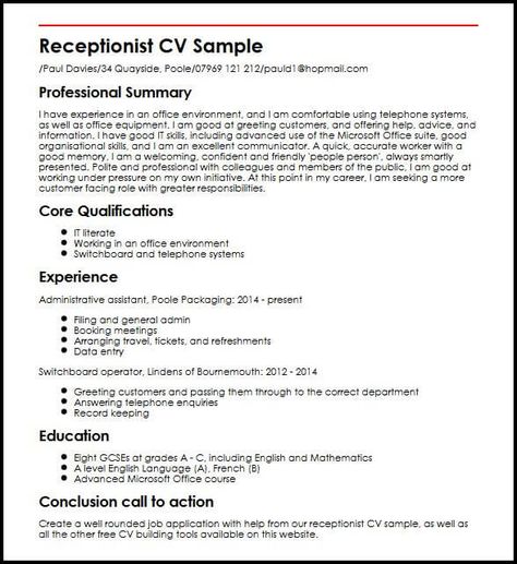 Receptionist CV Sample | MyperfectCV Office Receptionist, Receptionist Resume, Flight Attendant Interview Questions, Cv Sample, Unique Resume Template, Perfect Cv, Writing A Cv, Receptionist Jobs, Unique Resume