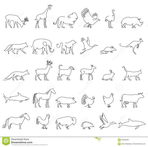 One line animals set, logos. vector stock illustration. Turkey and cow, pig and eagle, giraffe and horse, dog and cat, fox and wolf, dolphin and shark, deer and elephant, stork and chicken. Download. ... [affiliate] Line Animals, Fox And Wolf, One Line Animals, Donkey Drawing, Snow Tattoo, Chicken Tattoo, Animal Line Drawings, Cow Tattoo, Flash Tattoo Designs