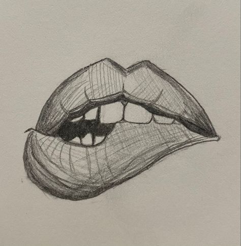 Drippy Lips Drawing, Biting Lip Drawing Reference, Biting Lip Drawing, Moody Drawings, Lip Bite Drawing, Pencil Art Love, Aesthetic Draw, Lips Sketch, Simple Sketches