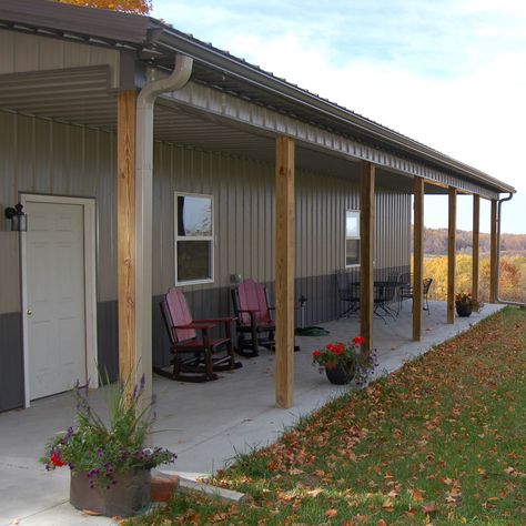 Lean-To Options – Pole Barns Direct Metal Building With Lean To Porch, Pole Barn Lean To, Pole Barns With Lean To, Shop With Lean To, Lean To Porch Ideas, Barn Porch Ideas, Lean To Ideas, Pole Barn With Porch, Pole Barn Designs