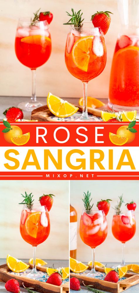 Put this alcoholic drink on your Labor Day party ideas! Filled with Rosé Wine, this summer sangria is so delicious and refreshing. The perfect way to cool off! Save this easy rose sangria recipe for a fun summer cocktail! Rose Sangria Recipes, Easy Party Drinks, Homemade Sangria, Easy Drinks To Make, Popular Cocktail Recipes, Christmas Cocktails Easy, Holiday Drinks Alcohol, Fun Party Drinks, Christmas Drinks Recipes