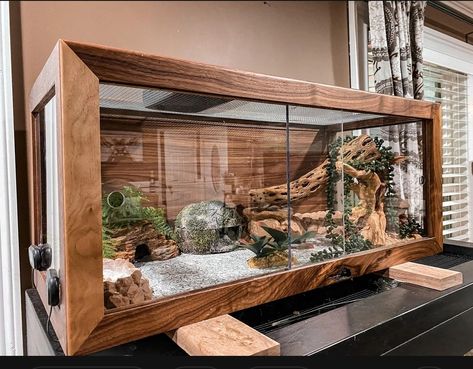 Gecko Room Ideas, Bearded Dragon Terrarium In Living Room, Large Plant Terrarium, Lizard Terrarium Ideas, Aesthetic Reptile Enclosure, Terrarium Ideas For Reptiles, Reptile Tank Ideas, Diy Reptile Terrarium, Reptile Room Setup