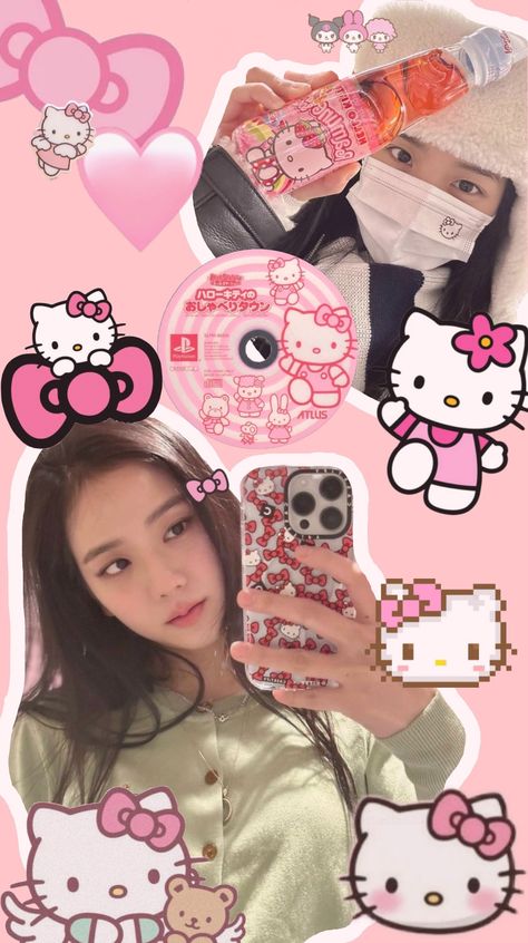 Jisoo Hello Kitty, Jisoo Aesthetic Wallpaper, Black Pink Jisoo, Ahri Wallpaper, Jisoo Aesthetic, Jisoo Wallpaper, Emoji Wallpaper Iphone, Blackpink Square Up, Black Pink Background