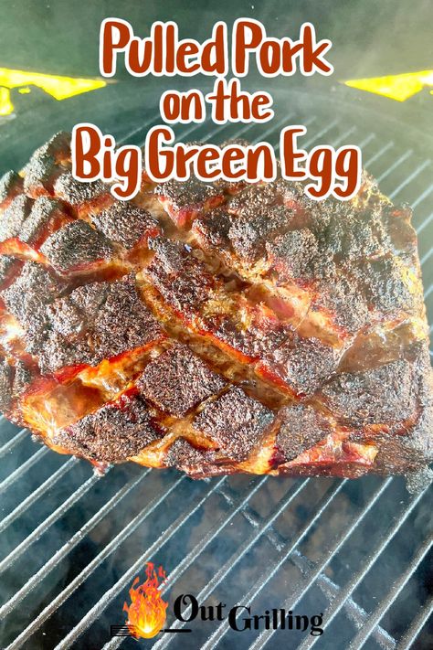 Pulled Pork on the Big Green Egg is a great make ahead meal to feed a crowd. Pork shoulder cooked low and slow with hardwood smoke makes the absolute best bbq sandwiches. Green Egg Pork Shoulder, Green Egg Pulled Pork, Big Green Egg Pork Shoulder, Big Green Egg Pulled Pork, Meal To Feed A Crowd, Bbq Sandwiches, Smoked Pork Shoulder, Big Green Egg Grill, Green Egg Grill