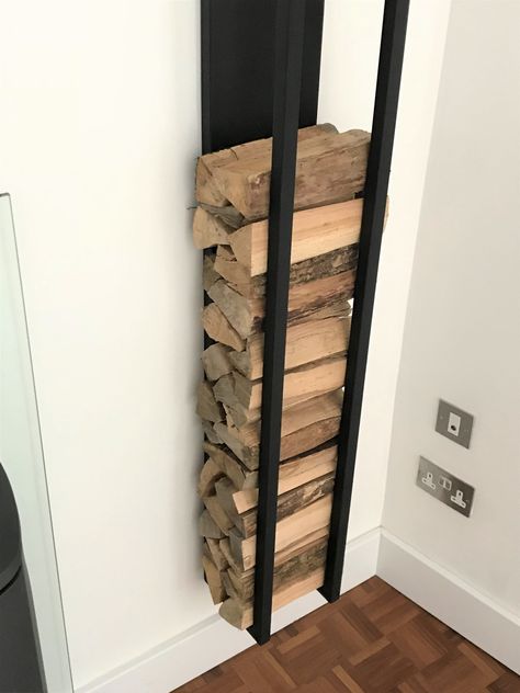 Storage For Wood, Indoor Log Storage, Firewood Storage Indoor, Log Burner Living Room, Firewood Holder, Firewood Logs, Log Store, Firewood Rack, Wood Store