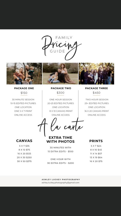 Photo Session Pricing, Photo Price List, Photography Packages Ideas, Photography Prices Packages, Photography Services List, Wedding Packages Prices Design, Meet The Photographer Template, Photoshoot Pricing List Beginner, Photoshoot Package Prices