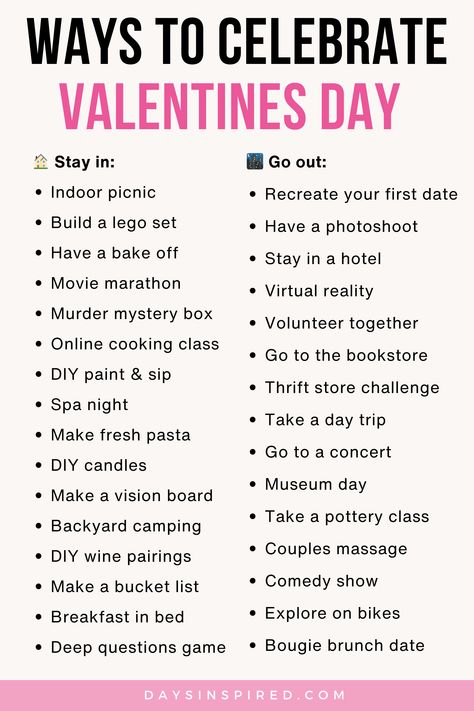 Welcome to the ultimate guide for a memorable Valentine’s Day celebration! This year, why not break away from the traditional dinner date and explore a plethora of unique ideas that cater to both staying in and venturing out? We’ve curated a list of 31 creative and romantic activities, ensuring there’s something special for every couple. We have ideas on this list for both going out on Valentine’s Day or staying in, so you’re sure to find an idea you and your significant other will want to try! Valentines Night In Ideas Romantic Dates, What To Do On Valentines Day Romantic, Cute Valentine's Day Date Ideas, Valentine’s Day Romantic Date Night Ideas, Vday Date Ideas, Fun Things To Do On Valentines Day, Valentines Day Couple Ideas, Valentine’s Date Ideas, What To Do On Valentines Day