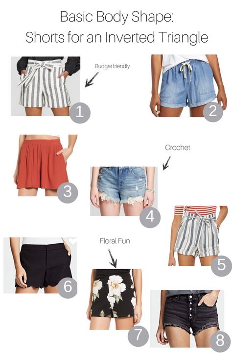 Shorts for the Inverted Triangle Body | Fashion | The Fashionista Momma Athleisure Outfits Inverted Triangle, Inverted Triangle Edgy Outfits, Inverted Triangle Outfits Shorts, Inverted Triangle Shorts Outfit, Inverted Triangle Gym Outfits, Shorts For Inverted Triangle, Inverted Triangle Shorts, Shoes For Inverted Triangle Body Shape, Shorts For Inverted Triangle Body Shape