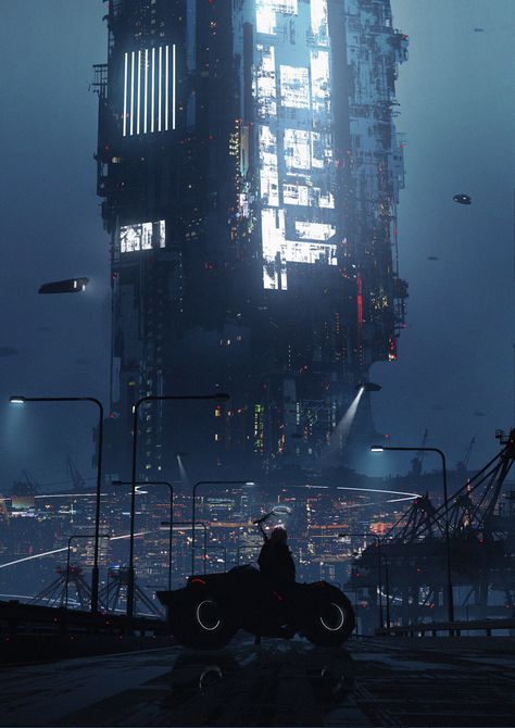 Sci-fi, Astero . on ArtStation at https://www.artstation.com/artwork/KO6Xb4 Cyberpunk Dnd, Dystopian Book, Scene Reference, Ville Cyberpunk, Beautiful Animation, Echo Echo, Composition Ideas, Art Cyberpunk, Sci Fi City