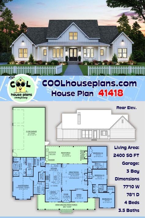 One Level Farmhouse Plans Open Floor, Country House Floor Plans, Country Farmhouse Plans, Farmhouse Layout, Entertaining Space, Farmhouse Style House Plans, Casa Exterior, Farmhouse House, Farmhouse Plan