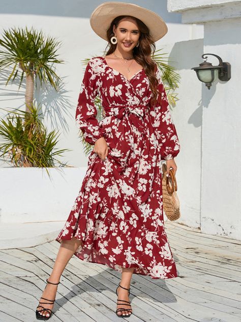 ❤️ Floral skirt slim fit lantern sleeve strappy cake dress 🛒 ladyros.com 🇺🇸 Cake Dress, Dress Cake, Sleeves Clothing, Weave Style, Sleeve Maxi Dress, Vestido Casual, Long Sleeve Maxi, Lantern Sleeve, Lantern Sleeves