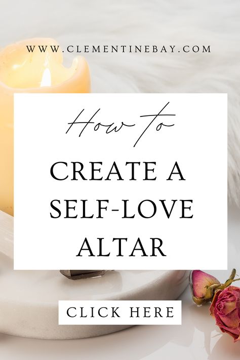 This blog post teaches you how to build an altar for self-love. Click here to read self-love altar ideas and inspiration for building and using your altar including self-love rituals and activities. | How to create an altar for self-love | Spirituality | Witchcraft | Spiritual self-care How To Create A Spiritual Alter, Self Love Retreat Ideas, Rituals For Love, Self Love Alter Ideas, Home Altar Ideas Spiritual, How To Set Up An Altar, Alters Spiritual Ideas, Beauty Altar, Energy Cleansing Bath