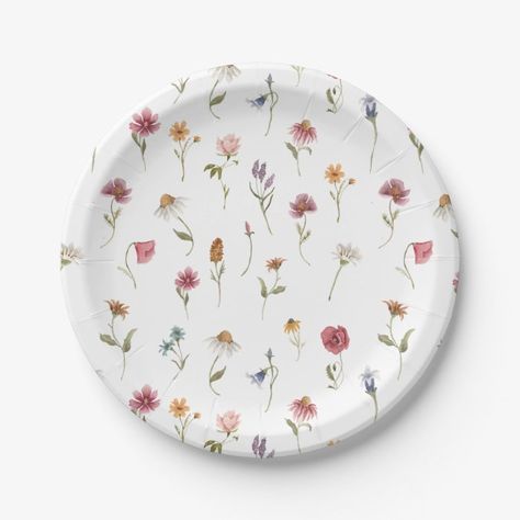 Watercolor Floral Wildflower Spring Baby Shower Paper Plates - Baby Shower Wildflower Party, Baby Shower Plates, Garden Baby Showers, Wildflower Baby Shower, Birthday Plate, Spring Baby Shower, Bloom Baby, Baby Shower Flowers, Boho Baby Shower