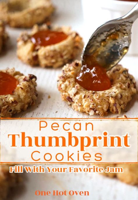 Shortbread Jam Cookies, Thumbprint Jam Cookies, Thumbprint Cookies With Jam, Pecan Thumbprint Cookies, Butterball Cookies, Cookies With Jam, Easy Homemade Cookies, Jam Thumbprint Cookies, Pecan Rolls