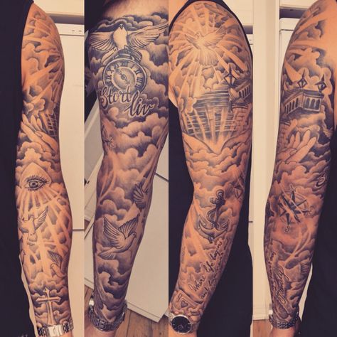 "Ink Inspiration: 20 Must-Try Man Chest Tattoo Ideas for the Modern Gentlemen" Cloud Tattoo Sleeve, Heaven Tattoos, Maori Tattoos, Arm Tats, Men Tattoos Arm Sleeve, Cloud Tattoo, Forearm Sleeve Tattoos, Cat Tattoos, Egyptian Tattoo