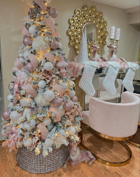 Pink Christmas tree and decorations. White Gold And Pink Christmas Tree, Pink White Silver Christmas Tree, Pink White And Silver Christmas Decor, Pink Silver White Christmas Tree, Pink Silver And Gold Christmas Tree, White Gold Pink Christmas Tree, Pink Glam Christmas Decor, Pink Silver Gold Christmas Tree, Pink Gold White Christmas Tree