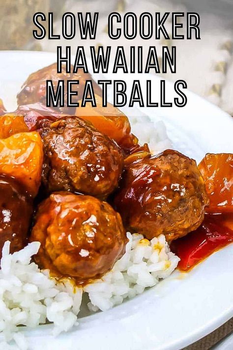 slow cooker hawaiian meatballs title pin Hawaiian Bbq Meatballs Crockpot, Hawaii Meatballs, Hawaiian Meatballs And Rice, Hawaiian Meatballs Crockpot, Crockpot Hawaiian Meatballs, Meatball And Rice, Hawaii Meatballs Slow Cooker, Hawian Meatballs Recipes Crockpot, Hawian Meatballs Crockpot