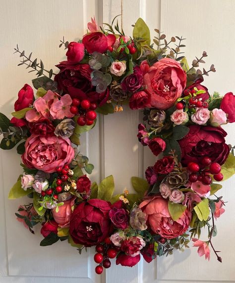 Spring Flower Wreath, Floral Door Wreaths, Artificial Peony, Cross Wreath, Door Wreaths Diy, Hydrangea Flowers, Peony Rose, Rose Leaves, Xmas Wreaths