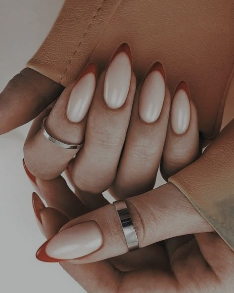 Half French Tip Nails Almond, Natural Almond Nails Fall, Matte Nails For Dark Skin, Professional Almond Nails, Fall Neutral Nails Matte, Fall Oval Dip Nails, Pink And Red Almond Nails, Fall Nails 2022 Color Trends Almond, Mood Color Nails