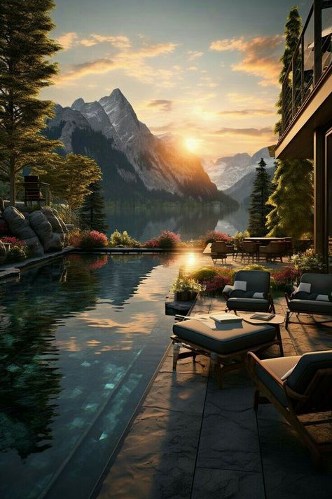 Lakes And Mountains, Mountain Home With Pool, Homes With Views, Mountain View House, Mountain Lake House, Mountain View Home, Mountain Dream Homes, Lush Landscape, Mountain Vacation