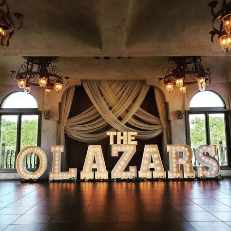 Marquee Letters Wedding, Large Light Up Letters, Styrofoam Letters, Large Wedding Signs, Letters Wedding, Letter Lights, Lighted Marquee Letters, Play Wood, Sign Letters