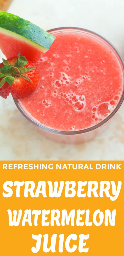 Strawberry Watermelon Juice - Immaculate Bites Summer Juice Recipes, Lime Juice Recipes, Watermelon Juice Recipe, Watermelon Punch, Summer Juice, Fruit Juice Recipes, Watermelon Drink, Watermelon And Lemon, Drink Recipes Nonalcoholic