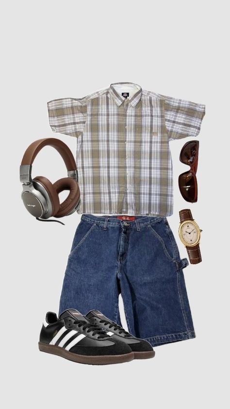 #outfit #outfitinspo #summeroutfit #sambas #adidas #indie #jorts #flannel Outfits With Sambas, Flannel Outfits Men Aesthetic, Indie Outfits Men, Indie Outfit Inspo, 6th Form Outfits, Sambas Adidas, Work Appropriate Outfits, Samba Outfit, Midsize Outfits