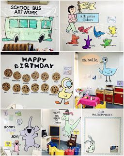 MY MO WILLEMS THEMED CLASSROOM Piggie And Elephant, Eric Carle Classroom, Eric Carle Art, Music Paintings, The Very Busy Spider, Big Decorations, Mo Willems, Class Theme, Birthday Wall