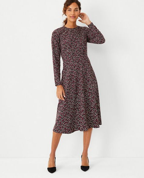 Patty Dress, Warm Winter Dresses, Midi Flare Dress, Classic Midi Dress, Black Cat Print, Rich Burgundy, Casual Day Dresses, Womens Fall Dress, Womens Knit Dresses