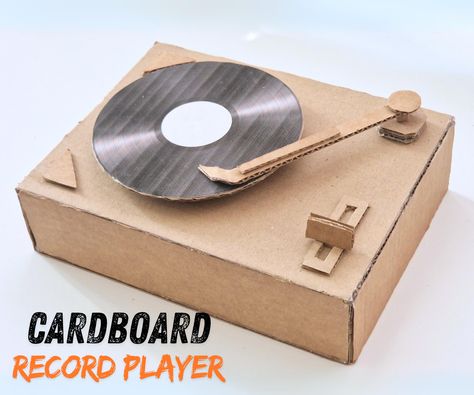 Build Your Own Working Cardboard Record Player Carbord Craft Diy, Music Diy Crafts, Cardboard Headphones, Fun Cardboard Crafts, Cardboard Record Player, Paper Record Player, Cardboard Aquarium, Cardboard Speaker, Diy With Cardboard