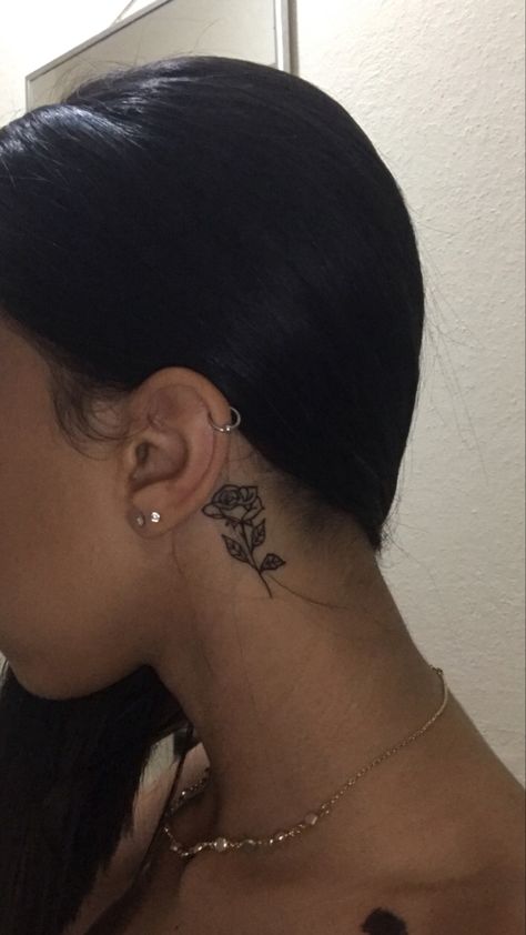 Cute Small Tattoos Black Women, Back Of Ear Tattoos For Women, Behind The Ear Tattoo Ideas Words, Back Of The Neck Tattoos For Women, Flower Behind Ear Tattoo, Small Behind The Ear Tattoo Ideas, Small Neck Tattoos For Women, Small Tattoos Behind The Ear, Tattoo On Back Of Neck