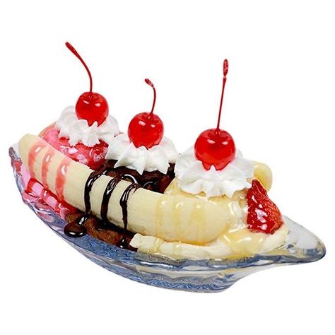 Food Staging, Banana Sundae, Food Png, Fake Bake, Banana Split, A Banana, Cute Desserts, Fake Food, Cute Food