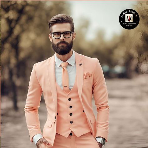 Elegant Suits Men, Trending Suits, Suits Men Slim, Suit Groom, Orange Suit, Formal Fashion, Wedding Suits Groom, Designer Suits For Men, Stylish Suit