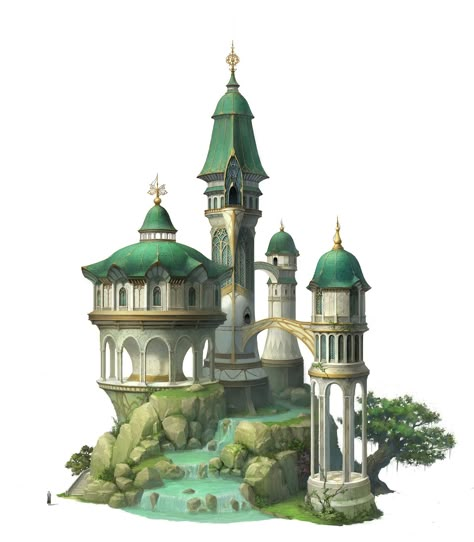 elf mansion, JiWon So on ArtStation at https://www.artstation.com/artwork/QDyn8 Fantasy Building Concept Art, Building Concept Art, Elven City, Fantasy Buildings, 3d Karakter, Bangunan Minecraft, Medieval Houses, Building Concept, Minecraft Architecture