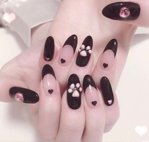 Anime Nails, Goth Nails, Grunge Nails, Pretty Gel Nails, Really Cute Nails, Cute Gel Nails, Soft Nails, Jelly Nails, Kawaii Nails