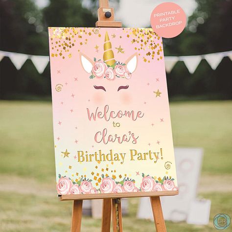 Welcome Sign Easel, Sign Easel, Stars Birthday Party, Welcome Sign Birthday, Rainbow Themed Birthday Party, Birthday Door, Unicorn Pony, Unicorn Decor, Unicorn Poster